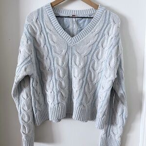 Free People Cable Knit V-Neck Sweater